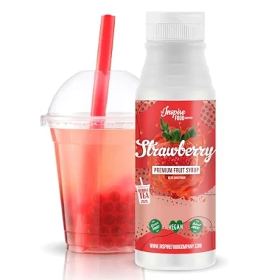 Image of The Inspire Food Company Original Fruit Syrup for Bubble Tea Mix 300ml Strawberry Tea, Boba Smoothies, Slushes &amp; Ice Blended 100% Vegan, Glutenfree