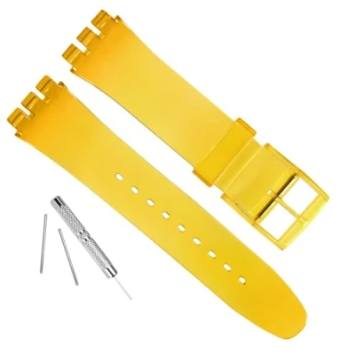 Image of GREENOLIVE Silicone Rubber Watch Strap/Watch Band Replacement for Swatch (17mm 19mm 20mm) (19mm, Lucency Yellow)