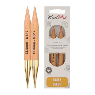 Image of KnitPro Basix Birch: Circular Knitting Pins: Interchangeable: Normal: 11.6cm x 12.00mm, Birchwood, Multi Colour, 12mm