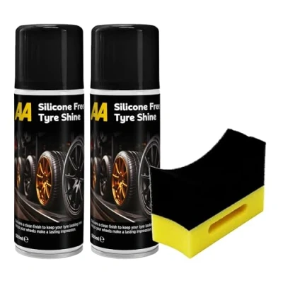 Image of AA Tyre Shine Silicone Free, 2 x 500 ml, 1 Applicator Pad (Yellow) Clean Finish, Aerosol Spray