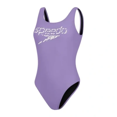 Image of Speedo Women&#039;s Logo Deep U Back Swimsuit, Miami Lilac/White, 30