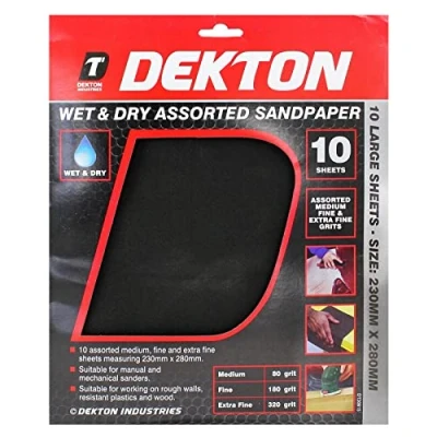 Image of Wet &amp; Dry Sandpaper Sheets Assorted Medium Fine Extra Grit 10 Large