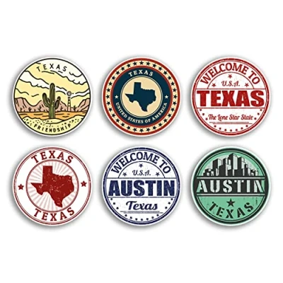 Image of 6 x 10cm Texas Vinyl Stickers Austin US State America Travel Map Flag Holiday Luggage Design Gift #78825