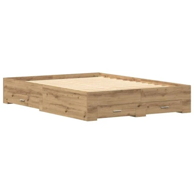 Image of vidaXL Bed Frame with Drawers Artisan oak Engineered wood 140 x 200 cm
