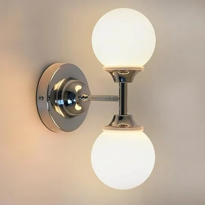 Image of Chrome Double Wall Light Sconce Frosted Glass Globe Lamp Up Down IP44 H3095