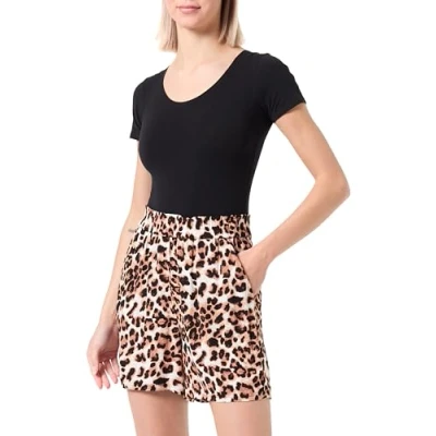 Image of VERO MODA Women&#039;s Vmeasy Joy Hw Shorts WVN Ga, Tan/AOP: Leo, S