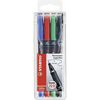 Image of OHP Pen STABILO Permanent Superfine Wallet of 4 Assorted Colours