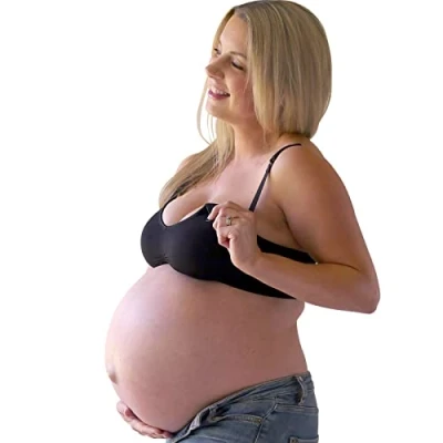 Image of Mamaway Breezy Seamless Nursing Maternity Wireless Bra with Fixed Padding, Odorless, Stretchy for Pregnancy, Breastfeeding Black
