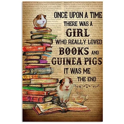 Image of Aoevc Girl Loved Books And Guinea Pigs Vintage Metal Tin Sign Bar Pub Club Cafe Home Wall Decor 8x12 Inch