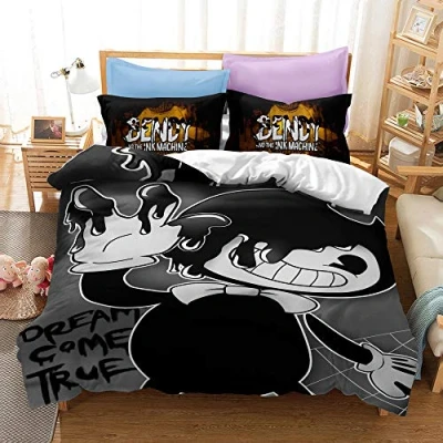 Image of Bendy Black Bedding Set, 100% Cotton Duvet Cover Pillowcase, Soft and Comfortable, for Boys Girls (bendy 02,Single(135x200cm))