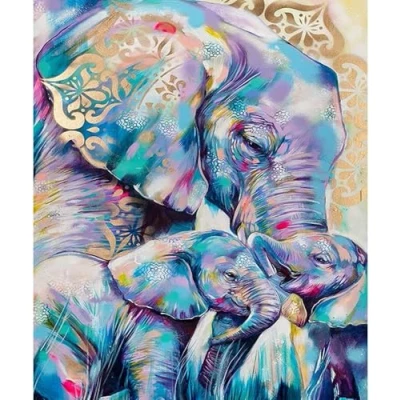 Image of FFWTPY 5D Diamond Painting Kits DIY Art Craft Full Drill Round for Adults Kids Animals Elephant Cross Stitch Crystal Rhinestone Embroidery Pictures Home Decor