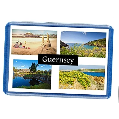 Image of Guernsey Postcard Style Design 7cm x 4.5cm Novelty Tourism Fridge Magnet.