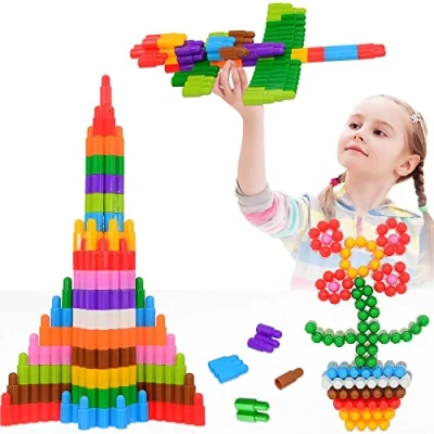 Image of TOMYOU Kids 140pcs Set Building Blocks Construction Toy Learning STEM Toys Educational Kit Child 10 Colors for Ages 3+, Blue,green,purple,red