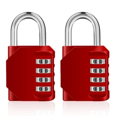 Image of ZHEGE Combination Locker Padlocks, 4 Digit Code Padlock Outdoor with Side Window, Gym School Locks, Weatherproof Locks for Backyard Shed, Fence Gate (Red, 2 Pack)