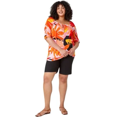 Image of Roman Curve Womens Floral Stretch Jersey Top Orange Viscose Size 20 UK