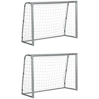 Image of SPORTNOW 8ft x 5ft Football Goal, Set of 2 Net for Garden, Training Goal with Ground Stakes, Steel Frame