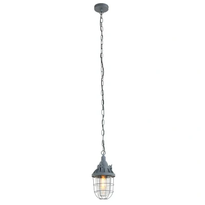 Image of Ebbe Wire Frame Pendant Ceiling Light Grey Concrete, Chrome, Glass Transparent
