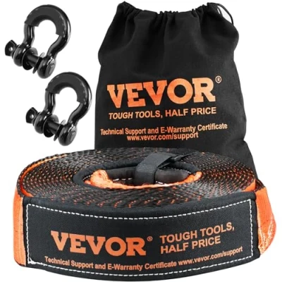 Image of VEVOR Off Road Recovery Kit, 3&quot; x 30&#039;, Heavy Duty Winch Kit with 30,000 lbs Capacity Polyester Tow Strap, 44,092 D Ring Shackles, Storage Bag, for ATVs, Jeeps, Vehicles, Trucks