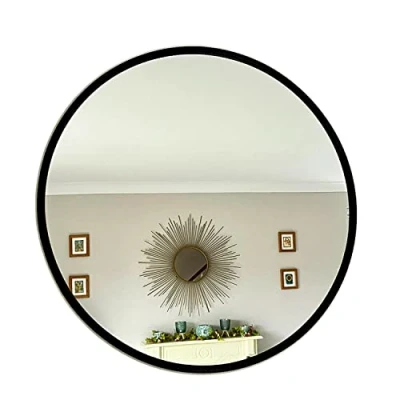 Image of Darthome Ltd Industrial Black Round Wall Mirror 50cm Home Bathroom Mounted Vanity Decor