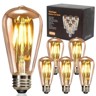 Image of YOUDIAN Led Edison Bulb, Vintage Light 4W E27 2700K ST64 Bulbs, Filament Antique Style Retro Amber Glass Screw Lamp 220V (6 Packs)