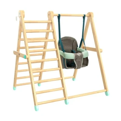 Image of TP Toys, Active Tots, Pikler Style Wooden Climb and Swing Activity Set, Indoor Use Foldable, Baby Toddler Toy, Montessori Climbing Play Set with Swing, Ages 6 months+
