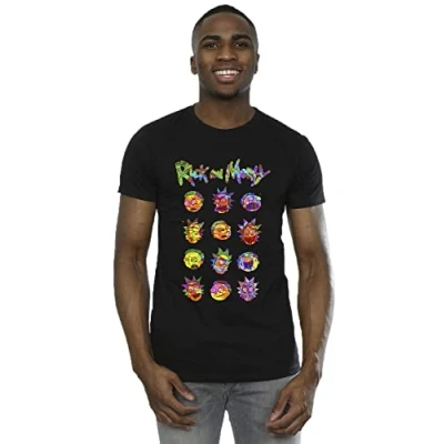 Image of Absolute Cult Rick and Morty Men&#039;s Tie Dye Faces T Shirt Black Large