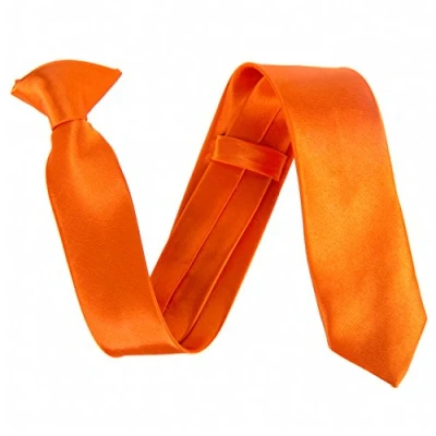 Image of Slim 2&quot; Satin Solid Colour Plain Safety Clip On Tie (Orange)