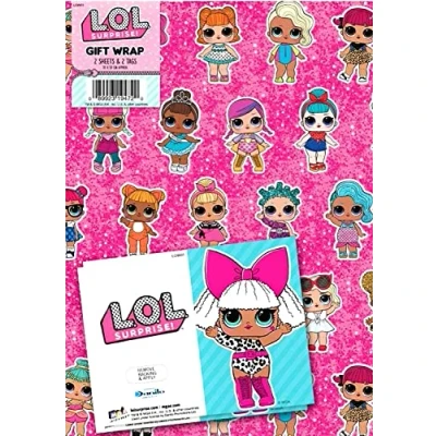 Image of Danilo Promotions LTD Officially Licensed L.O.L Surprise Wrapping Paper, 2 Sheets &amp; Tags