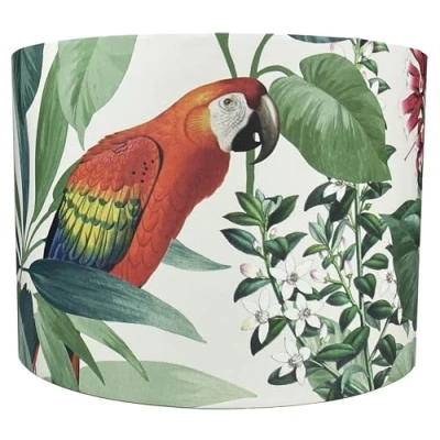 Image of Tropical Bird Lampshade for Ceiling &amp; Table Lamps Exotic Birds, Parrot and Cockatiel Light Shade, Floral Botanical Design, Ideal Bedroom Home Decor