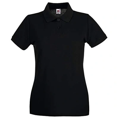 Image of Fruit of the Loom Women&#039;s Polo Shirt Short Sleeve, Womens Men, Black, XX Large