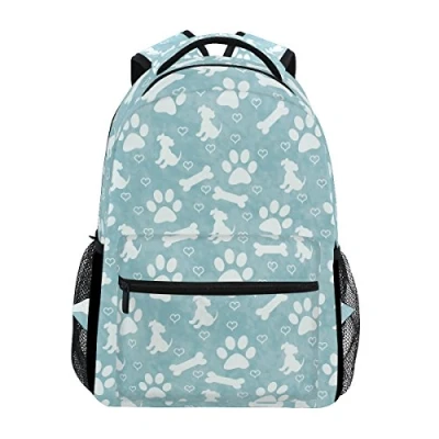 Image of Jeansame Backpack School Bag Laptop Travel Bags for Kids Boys Girls Women Men Cute Dog Paw Prints Bones