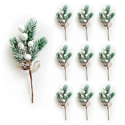 Image of RXXR Pack of 10 White Snowflake Berries, Artificial Christmas Branches for Tree Decoration, Flower Arrangement, DIY Wreath, Winter Holiday Decoration