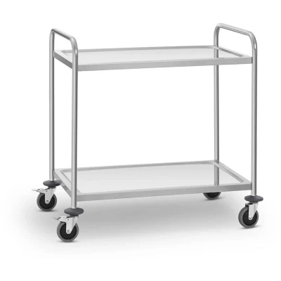 Image of Royal Catering Stainless Steel Service Trolley Kitchen 2 Shelves 120kg RCSW 2SQ1 (TPR Wheels, Brakes, Weight Capacity 60kg/Shelf)
