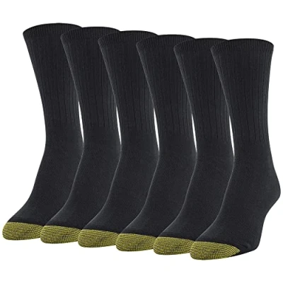 Image of Gold Toe Women&#039;s Casual Ribbed Crew Socks, 6 Pairs, Black, Medium