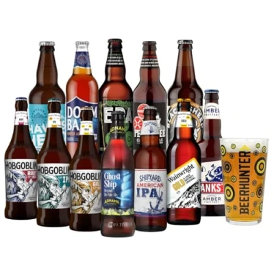 Image of Best of British Real Ale Mixed Case 12 Classic Beers &amp; Pint Glass Wychwood, Marston&#039;s, Wainwright&#039;s, Shipyard, Sharp&#039;s, Banks