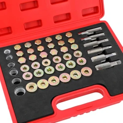 Image of KATSU Tools 114 PCs M13 M22 Oil Pan Thread Repair Kit Sump Gearbox Drain Plug Tool Set with Carry Case