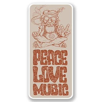 Image of 2 x 10cm Peace Love Music Sticker Decal Symbol Hippy Marijuana Weed Camper #6650 (4.7cm Wide Tall)