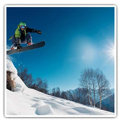 Image of Square Stickers (Set of 2) 10cm Snowboarder Snowboarding Snow Ski Laptop Tablet Luggage Scrapbook #8113