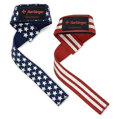 Image of Harbinger Padded Cotton Lifting Straps with NeoTek Cushioned Wrist (Pair), Flag