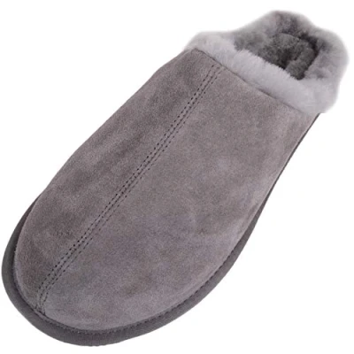 Image of SNUGRUGS Men&#039;s Newbury Open Back Sheepskin Slippers, Grey, 7 UK / 41 EU