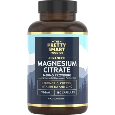 Image of Magnesium Citrate 1480mg 180 Vegan Capsules not Tablets with Turmeric, Zinc, Vitamins D3 &amp; B6 High Absorption Premium Supplements 90 Day Supply UK Made