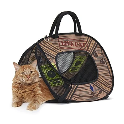 Image of SportPet Designs Cat Carrier with Zipper Lock Foldable Travel Pet Pen, Blue/Brown (CM 0431 CS01)