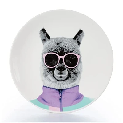 Image of Wild Dining Dinner Plate I Funny 100% Ceramic 9 inch with Goofy Pet Print Novelty Tableware Gift Idea Students Dishwasher Microwave and Food Safe (Alpaca)