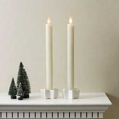 Image of Lights4fun Set of 4 Battery Operated Ivory Real Wax LED Push Top Taper Candles