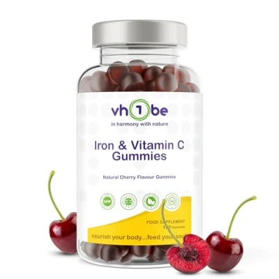 Image of Iron Gummies with Vitamin C for Teens &amp; Aduts High Strength Supplement Energy Immunity 150 Vegan Cherry Flavour Gentle on Stomach by vh1be