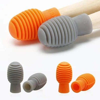 Image of 4 Pieces Drum Mute Dampener Silicone Drumstick Silent Practice Tips Percussion Accessory Replacement Musical Instruments (Orange and Grey)