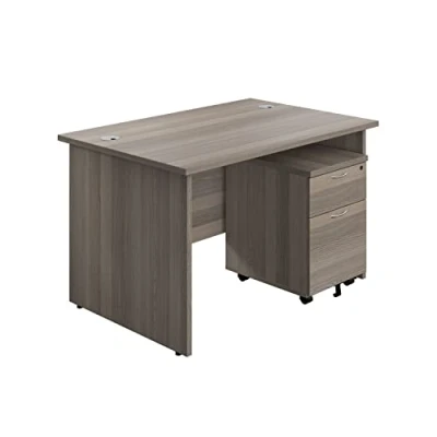 Image of Office Hippo Panel Desk with 2 Mobile Storage Including Filing Drawer, A4, Foolscap, Engineered Wood, Grey Oak, 120 x 80 73 cm