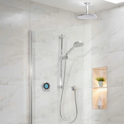 Image of Aqualisa Optic Q smart shower (concealed) with adjustable handset and fixed ceiling head integral pump for gravity fed systems