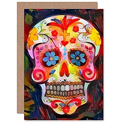 Image of Day of the Dead Skull oil paint Greetings Card
