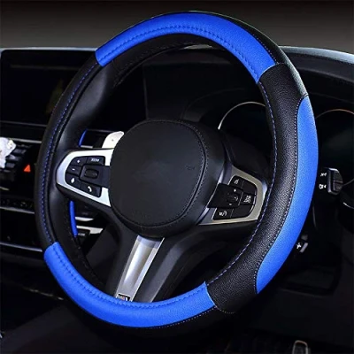 Image of coofig Car Steering Wheel Covers Soft Microfiber Wrap Anti Slip Universal Auto Cover Protector Accessories Decoration For Women Men (Black blue 3)